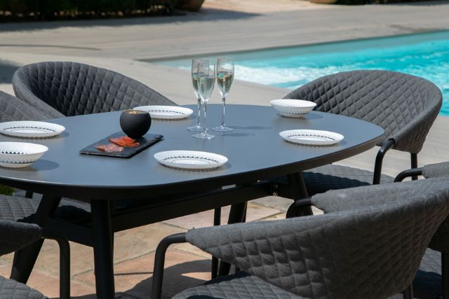 Maze Rattan Pebble 6 seat oval Dining Set In Weatherproof Fabric