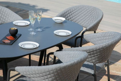 Maze Rattan Pebble 6 seat oval Dining Set In Weatherproof Fabric
