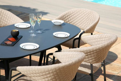 Maze Rattan Pebble 6 seat oval Dining Set In Weatherproof Fabric