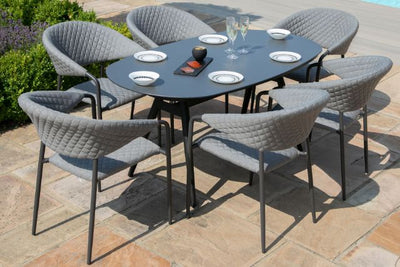 Maze Rattan Pebble 6 seat oval Dining Set In Weatherproof Fabric
