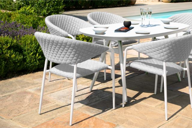 Maze Rattan Pebble 6 seat oval Dining Set In Weatherproof Fabric