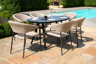 Maze Rattan Pebble 6 seat oval Dining Set In Weatherproof Fabric