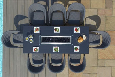 Maze Rattan Pebble 8 seat rectangular Fire Pit Dining Set