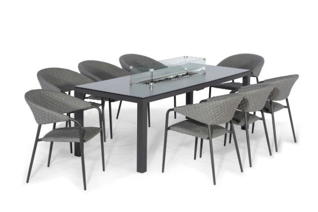Maze Rattan Pebble 8 seat rectangular Fire Pit Dining Set