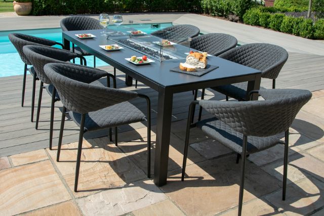 Maze Rattan Pebble 8 seat rectangular Fire Pit Dining Set