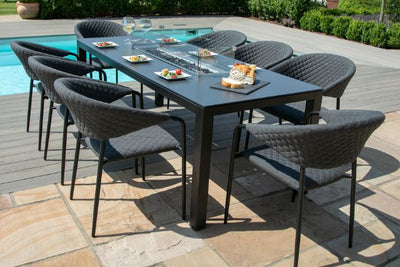 Maze Rattan Pebble 8 seat rectangular Fire Pit Dining Set