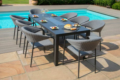 Maze Rattan Pebble 8 seat rectangular Fire Pit Dining Set