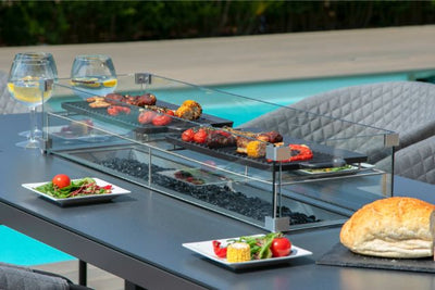 Maze Rattan Pebble 8 seat rectangular Fire Pit Dining Set