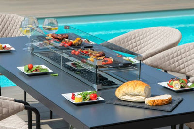 Maze Rattan Pebble 8 seat rectangular Fire Pit Dining Set