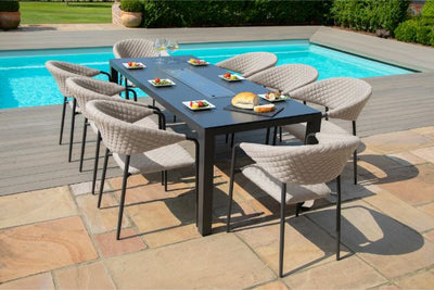 Maze Rattan Pebble 8 seat rectangular Fire Pit Dining Set
