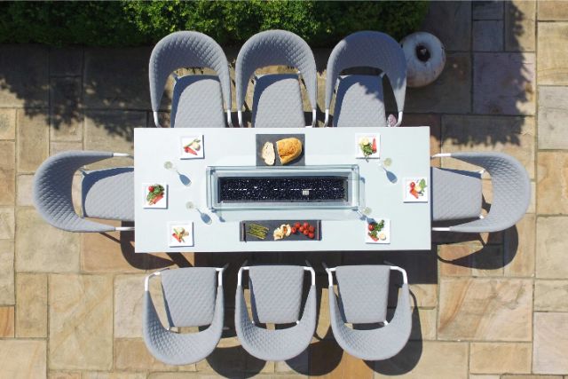 Maze Rattan Pebble 8 seat rectangular Fire Pit Dining Set