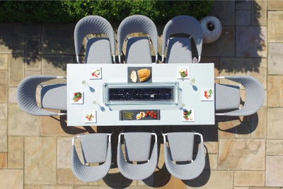 Maze Rattan Pebble 8 seat rectangular Fire Pit Dining Set