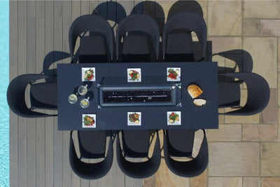 Maze Rattan Pebble 8 seat rectangular Fire Pit Dining Set