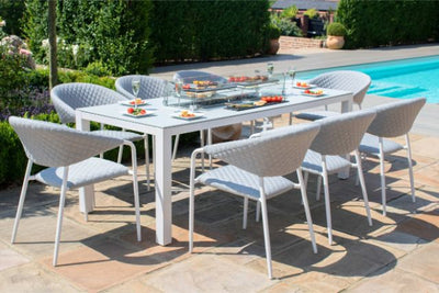 Maze Rattan Pebble 8 seat rectangular Fire Pit Dining Set