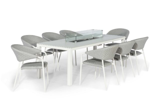 Maze Rattan Pebble 8 seat rectangular Fire Pit Dining Set