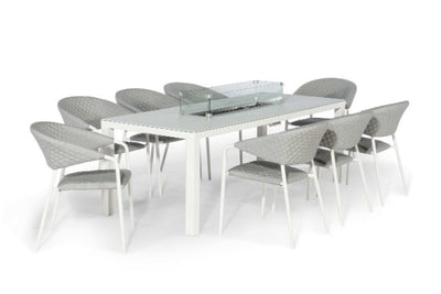Maze Rattan Pebble 8 seat rectangular Fire Pit Dining Set