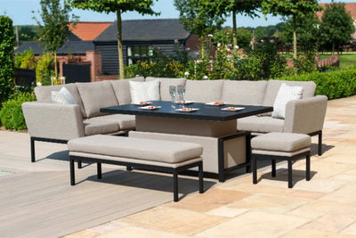 Maze Rattan Pulse Rectangular Corner Dining Set with Rising Table In Weatherproof Fabric