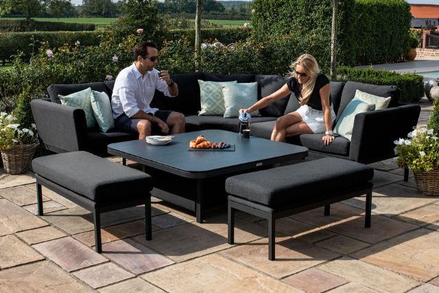 Maze Rattan Pulse Deluxe Square Corner Dining Set with Rising Table In Weatherproof Fabric