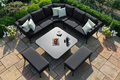 Maze Rattan Pulse Deluxe Square Corner Dining Set with Rising Table In Weatherproof Fabric