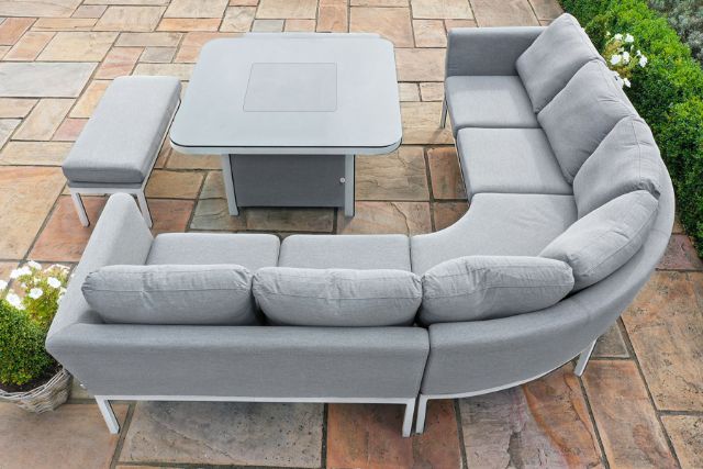 Maze Rattan Pulse Deluxe Square Corner Dining Set- with Firepit Table in Weatherproof fabric