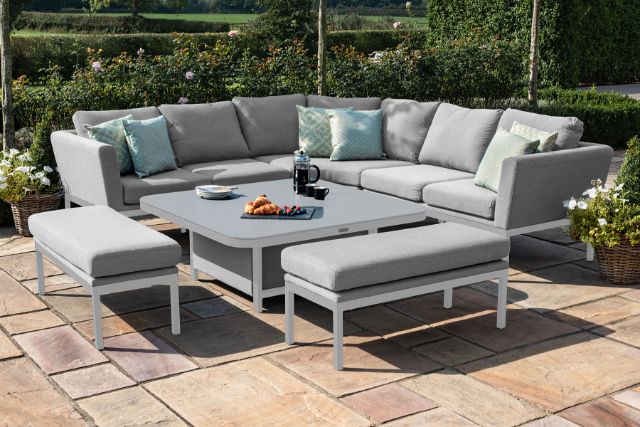 Maze Rattan Pulse Deluxe Square Corner Dining Set with Rising Table In Weatherproof Fabric