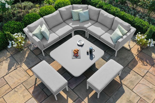 Maze Rattan Pulse Deluxe Square Corner Dining Set with Rising Table In Weatherproof Fabric