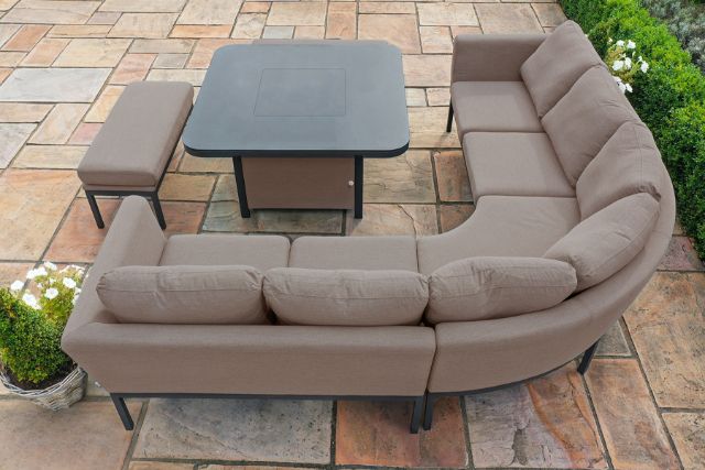 Maze Rattan Pulse Deluxe Square Corner Dining Set- with Firepit Table in Weatherproof fabric