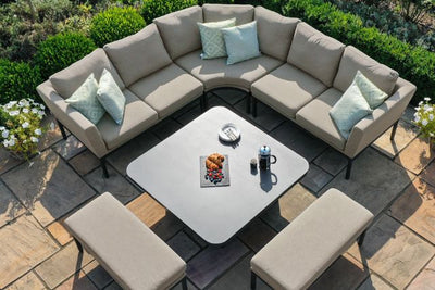 Maze Rattan Pulse Deluxe Square Corner Dining Set with Rising Table In Weatherproof Fabric