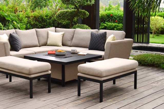 Maze Rattan Pulse Square Corner Dining Set with Rising Table In Weatherproof Fabric