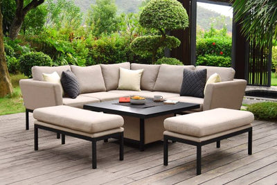 Maze Rattan Pulse Square Corner Dining Set with Rising Table In Weatherproof Fabric