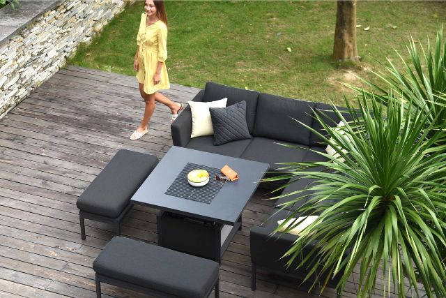 Maze Rattan Pulse Square Corner Dining Set with Rising Table In Weatherproof Fabric
