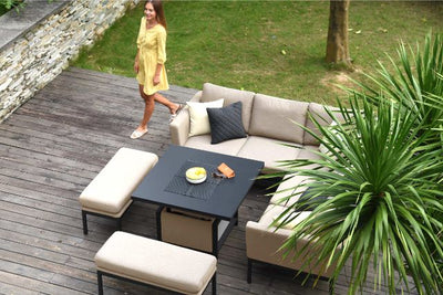 Maze Rattan Pulse Square Corner Dining Set with Rising Table In Weatherproof Fabric