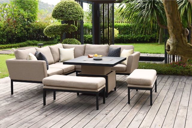 Maze Rattan Pulse Square Corner Dining Set with Rising Table In Weatherproof Fabric