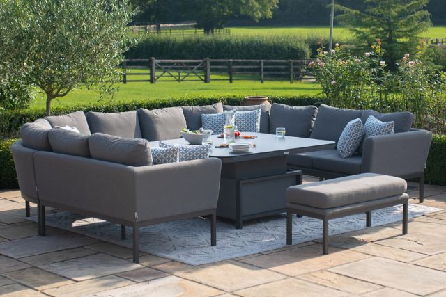 Maze Rattan Pulse U- Shape Dining Set with Rising Table In Weatherproof Fabric