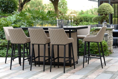 Maze Rattan Regal 8 Seat Rectangular Bar Set with Fire Pit in Weatherproof Fabric