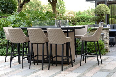 Maze Rattan Regal 8 Seat Rectangular Bar Set with Fire Pit in Weatherproof Fabric