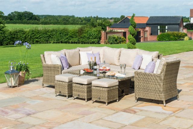 Winchester Corner Sofa Dining Set with Armchair, Rising Table & Ice Bucket by Maze Rattan - Gardenbox