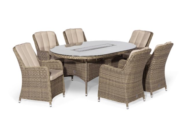 Winchester 6 Seat Oval Fire Pit Dining Set with Venice Chairs by Maze Rattan - Gardenbox