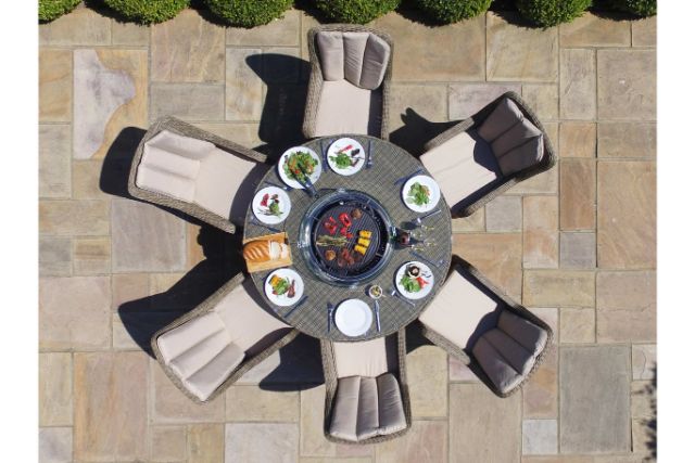 Winchester 6 Seat Round Fire Pit Dining Set with Venice Chairs and Lazy Susan by Maze Rattan - Gardenbox