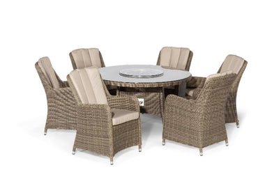 Winchester 6 Seat Round Fire Pit Dining Set with Venice Chairs and Lazy Susan by Maze Rattan - Gardenbox