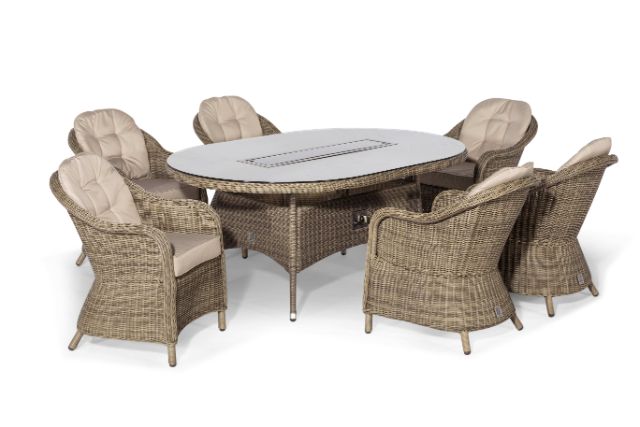Winchester 6 Seat Oval Fire Pit Dining Set with Heritage Chairs by Maze Rattan - Gardenbox