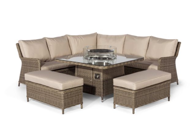 Winchester Royal Corner Dining Set with Fire Pit by Maze Rattan - Gardenbox