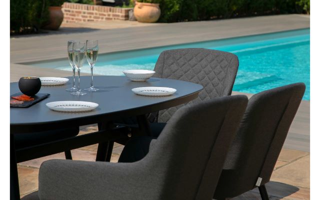 Maze Rattan Zest 6 Seat Oval Dining Set In Weatherproof Fabric