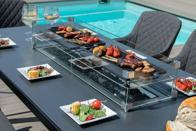 Maze Rattan Zest 8 seat rectangular Fire Pit Dining Set