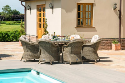 Winchester 8 Seat Round Fire Pit Dining Set with Venice Chairs and Lazy Susan by Maze Rattan - Gardenbox