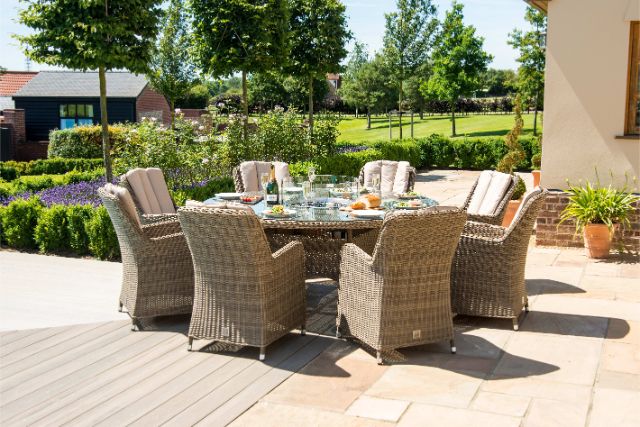 Winchester 8 Seat Oval Fire Pit Dining Set with Venice Chairs by Maze Rattan - Gardenbox